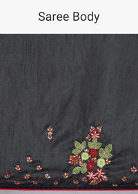 Black Saree In Dupion Silk With Embroidered Butti And Border Online - Kalki Fashion