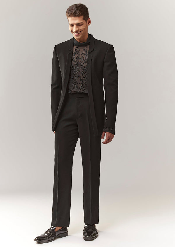 Black Embroidered Jacket Set With Cutdana And Bead Work