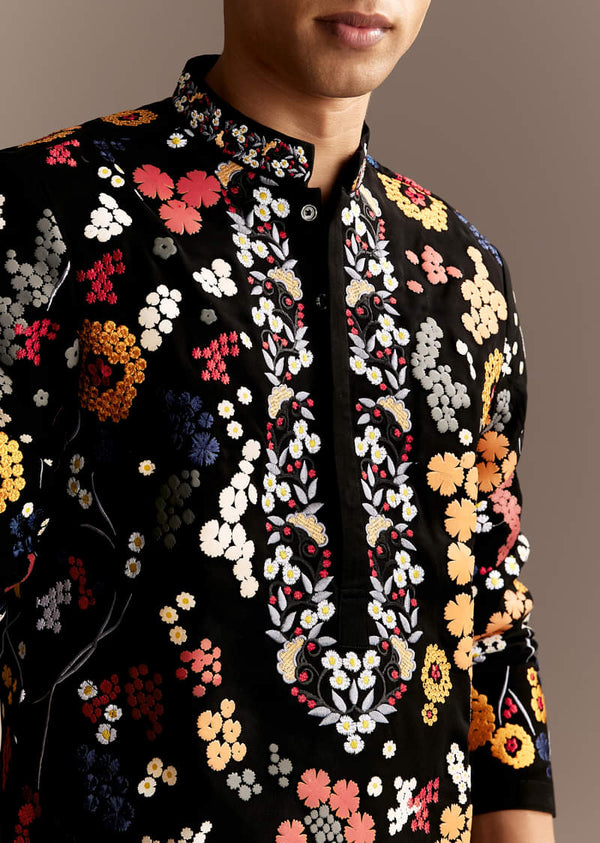 Black Embroidered Kurta Set With Palazzo Pants
