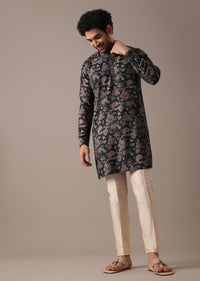 Black Floral Print Kurta Set