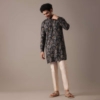 Black Floral Print Kurta Set