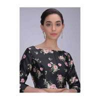 Black Blouse In Floral Printed Silk Online - Kalki Fashion