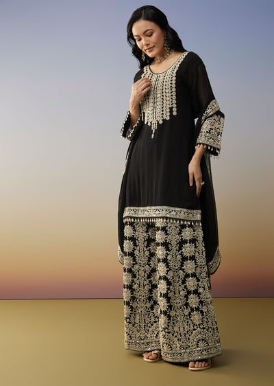 Black Georgette Palazzo Suits with Zari Work