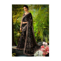 Black Saree In Georgette With Floral Print Online - Kalki Fashion