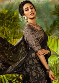 Black Saree In Georgette With Floral Print Online - Kalki Fashion