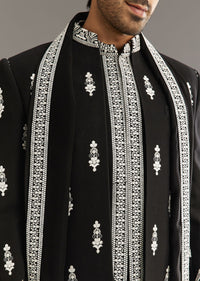 Black Indo Western Set With Embroidery On Japanese Fabric
