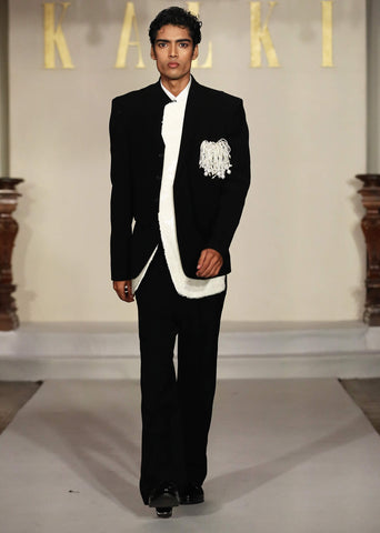 Buy Black Indo Western Suit For Men With Flap Blazer| KALKI