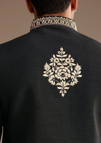 Black Kurta Jacket Set With Resham And Mirror Work