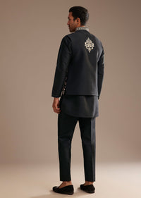 Black Kurta Jacket Set With Resham And Mirror Work