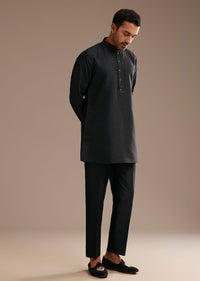 Black Kurta Jacket Set With Resham And Mirror Work