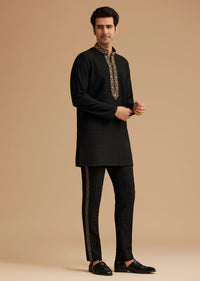 Black Kurta Set With Moti And Mirror Embroidery