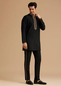 Black Kurta Set With Moti And Mirror Embroidery