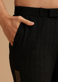 Black Kurta Set With Moti And Mirror Embroidery