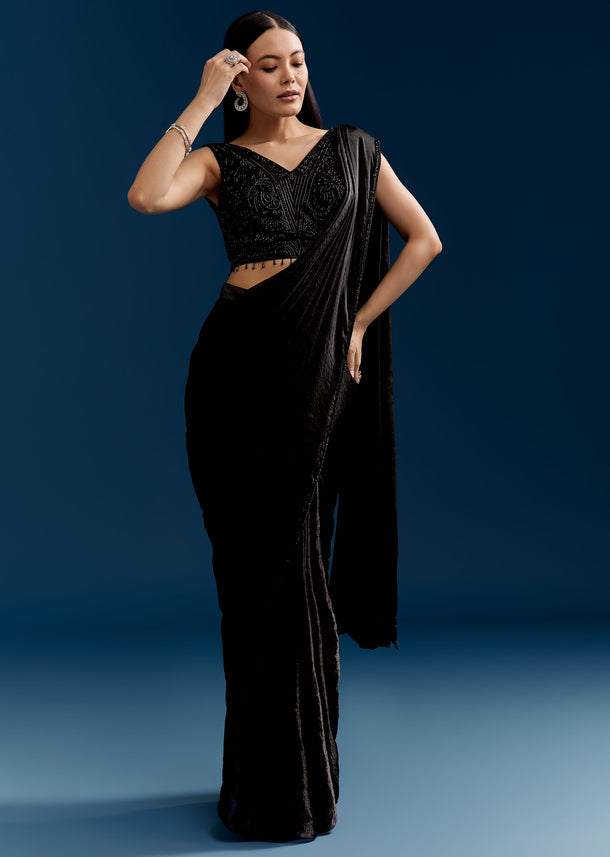 Black Organza Saree With Embroidered Cut Dana Blouse