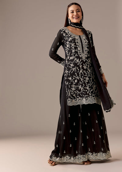 Black Pakistani Style And Palazzo Suit Sets