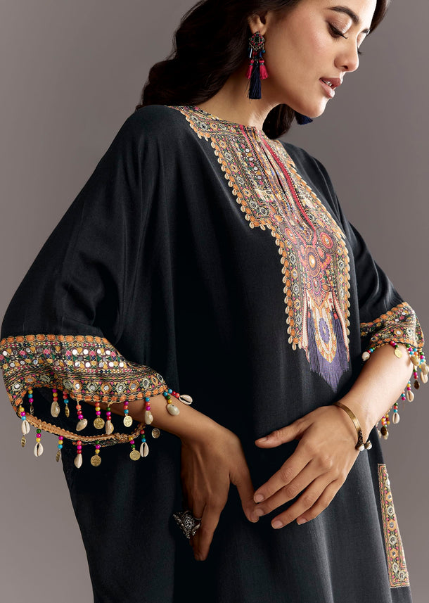 Black Printed Muslin Kurta Dhoti Set
