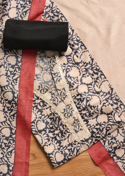 Black Printed Unstitched Suit Set