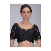 Black Blouse In Embroidered Raw Silk Online - Kalki Fashion