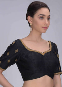Black Blouse In Embroidered Raw Silk Online - Kalki Fashion