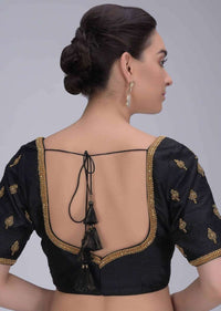 Black Blouse In Embroidered Raw Silk Online - Kalki Fashion