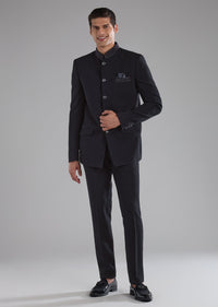 Black Rayon Jodhpuri Set with Stone Work