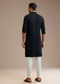 Black Rayon Kurta Set With Self Work Embroidery