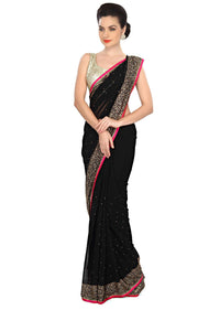 Haute Black Saree Embellished In Kundan Work Online - Kalki Fashion