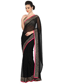 Haute Black Saree Embellished In Kundan Work Online - Kalki Fashion