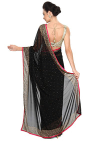 Haute Black Saree Embellished In Kundan Work Online - Kalki Fashion