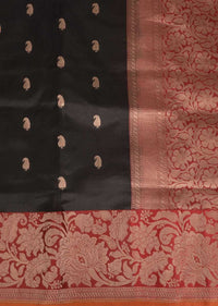 Black Saree In Banarasi Silk With Paisley Buttis Online - Kalki Fashion