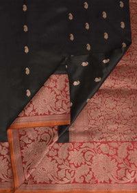 Black Saree In Banarasi Silk With Paisley Buttis Online - Kalki Fashion