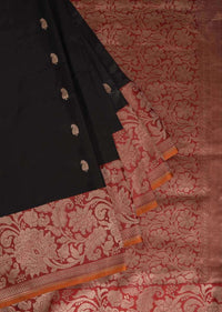 Black Saree In Banarasi Silk With Paisley Buttis Online - Kalki Fashion