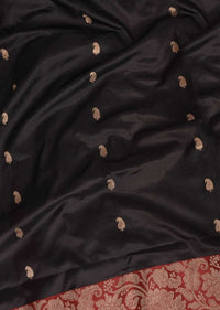 Black Saree In Banarasi Silk With Paisley Buttis Online - Kalki Fashion