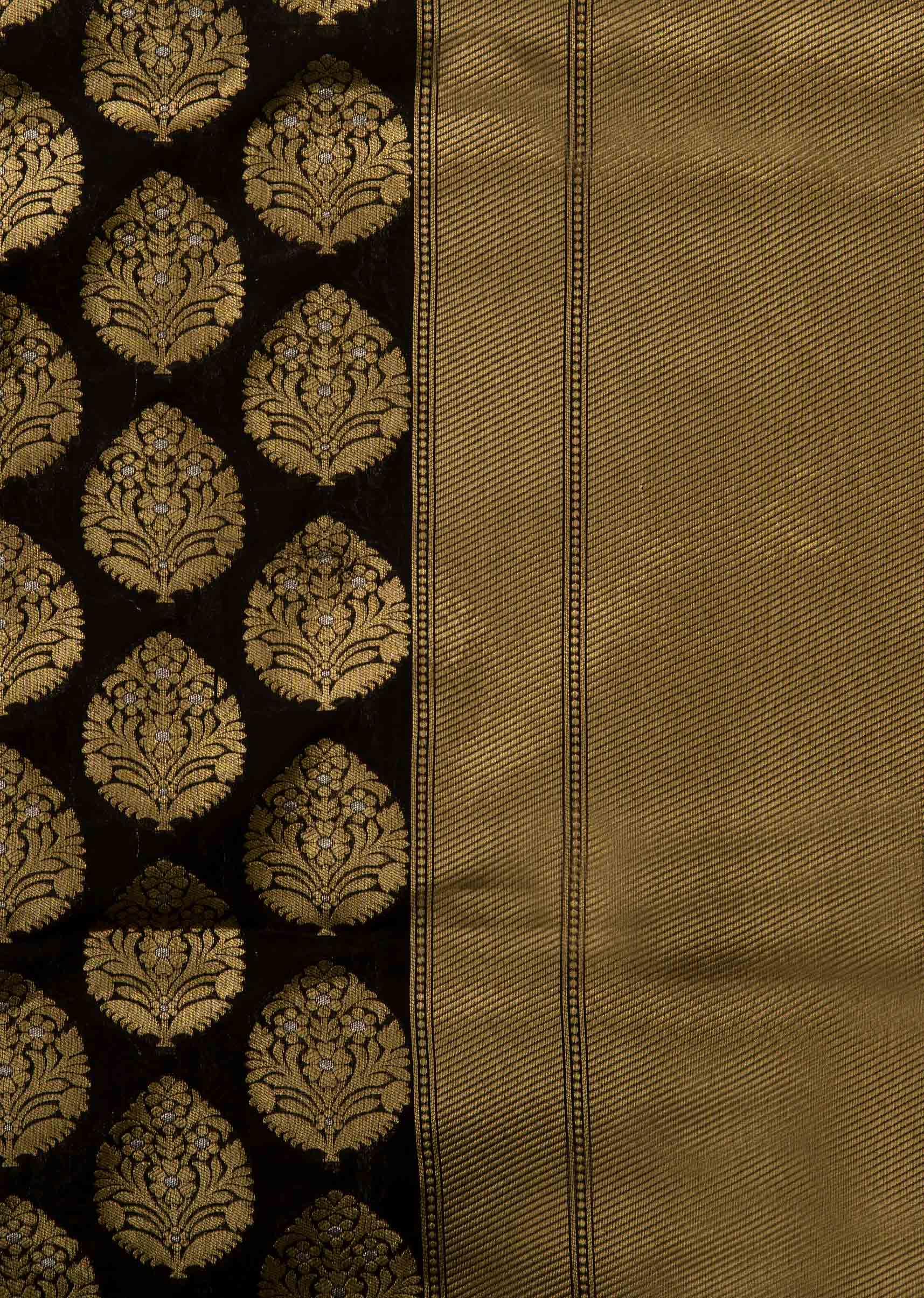 Black saree in chanderi silk with zari weaved butti and brocade pallav