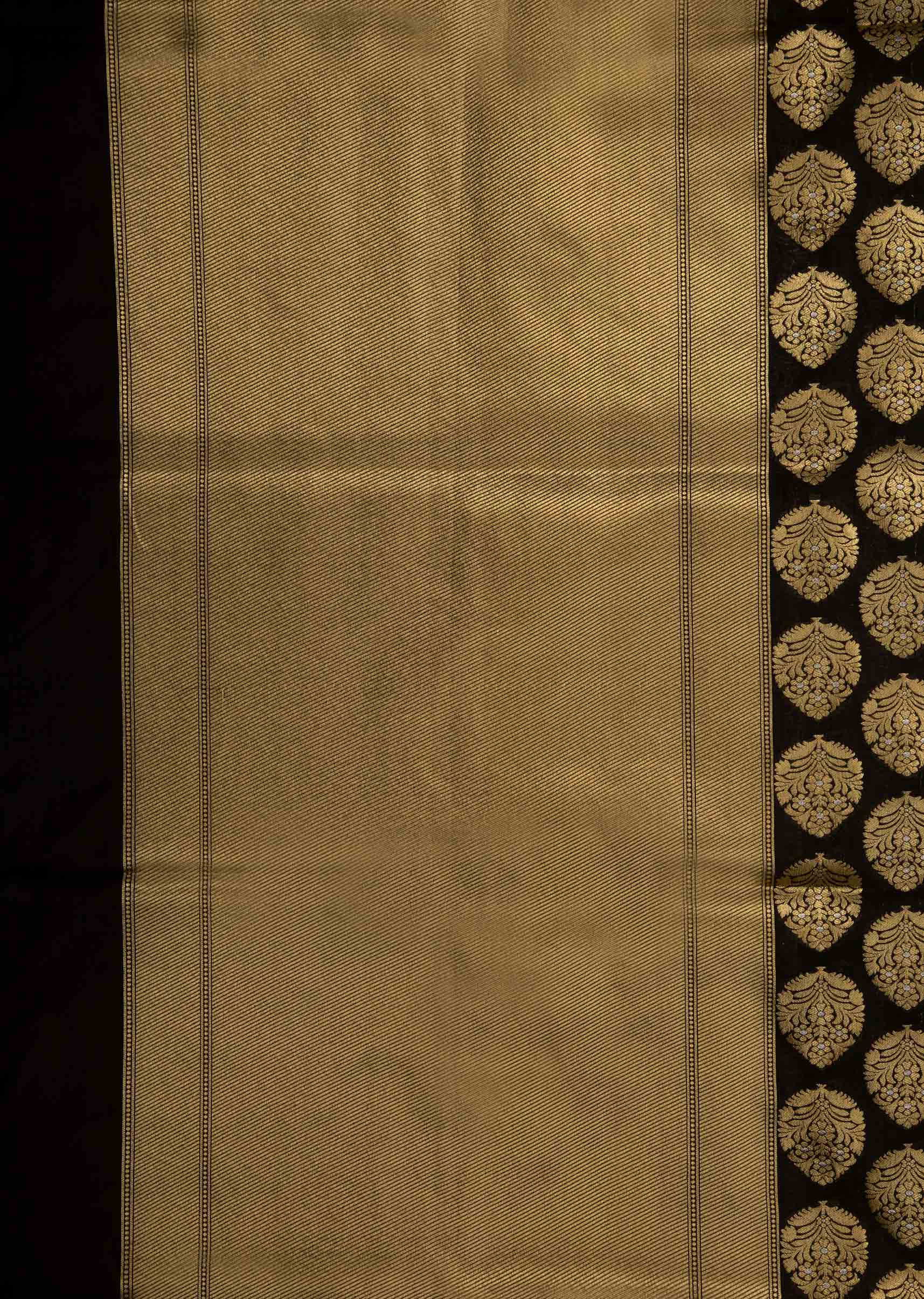 Black saree in chanderi silk with zari weaved butti and brocade pallav