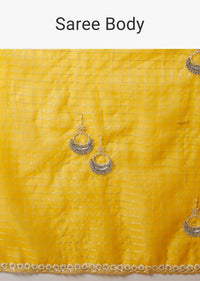 Amber Yellow Saree In Organza With Woven Checks And Stone Embellished Buttis Along With Unstitched Blouse