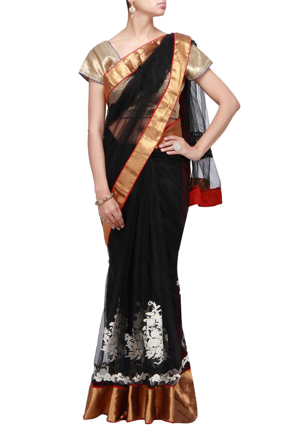 Black saree with thread embroidery