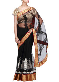 Black saree with thread embroidery