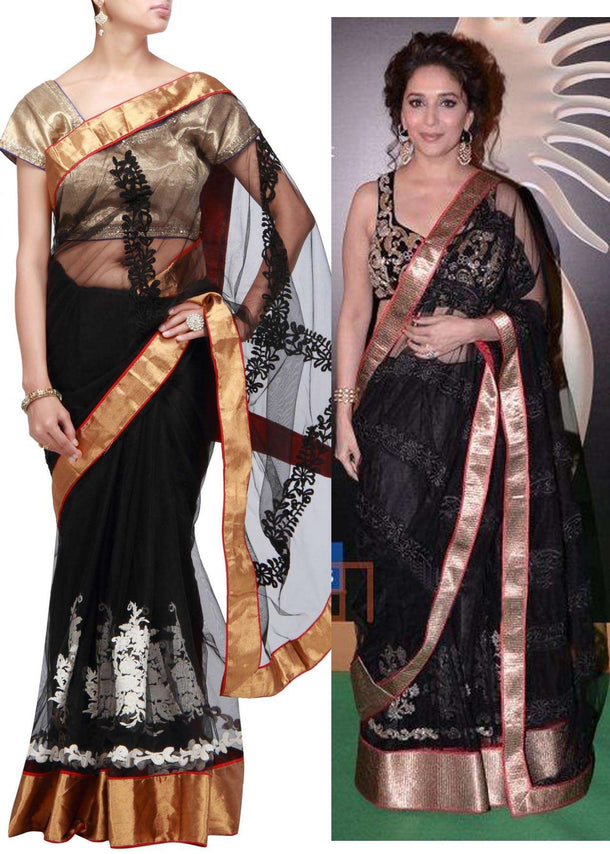 Black saree with thread embroidery