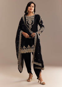 Black Satin Zari Embroidered Dhoti Kurta Set