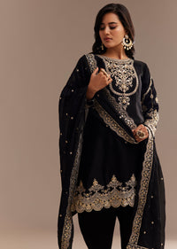 Black Satin Zari Embroidered Dhoti Kurta Set