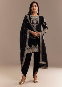 Black Satin Zari Embroidered Dhoti Kurta Set