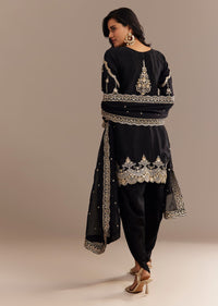 Black Satin Zari Embroidered Dhoti Kurta Set