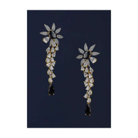 Black Stone Studded Earrings In Floral Motif With Crystals Online - Kalki Fashion Online - Kalki Fashion