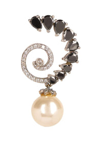 Black Stone Studded Earrings In Spiral Shape With Dangling Pearl Online - Kalki Fashion