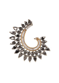 Black Stone Studded Fancy Curved Earrings With Bugle Beads And Stones Online - Kalki Fashion