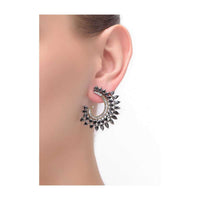 Black Stone Studded Fancy Curved Earrings With Bugle Beads And Stones Online - Kalki Fashion