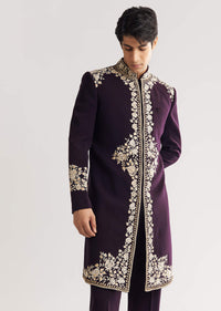 Plum Suiting Indo Western With Floral Thread Embroidery