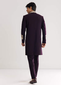 Black Suiting Indo Western With Floral Thread Embroidery