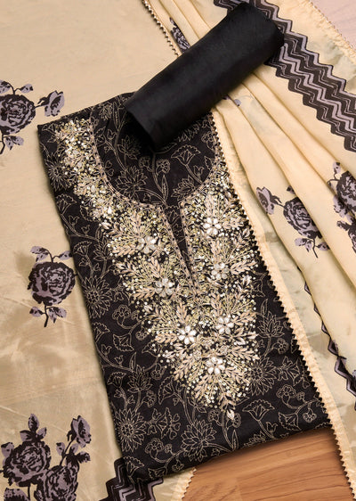 Black Tissue Printed Unstitched Suit Set